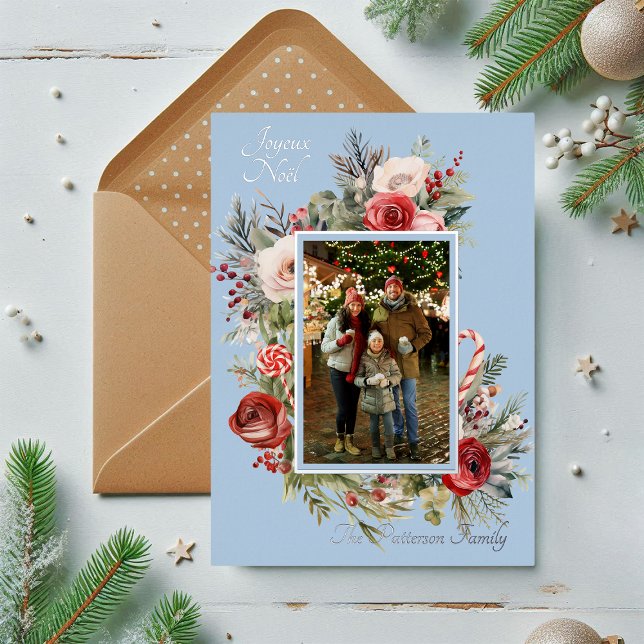 Tarjeta Festiva Con Relieve Metalizado Joyeux Noël Foto Relieve metalizado floral francés (Subido por el creador)