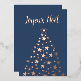 Tarjeta Festiva Con Relieve Metalizado Joyeux Noel Navidad Estrellas de árbol Rosa Oro