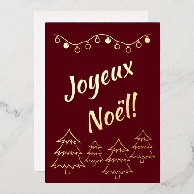Tarjeta Festiva Con Relieve Metalizado Joyeux Noel Navidades enciende el árbol de navidad (Anverso/Reverso)