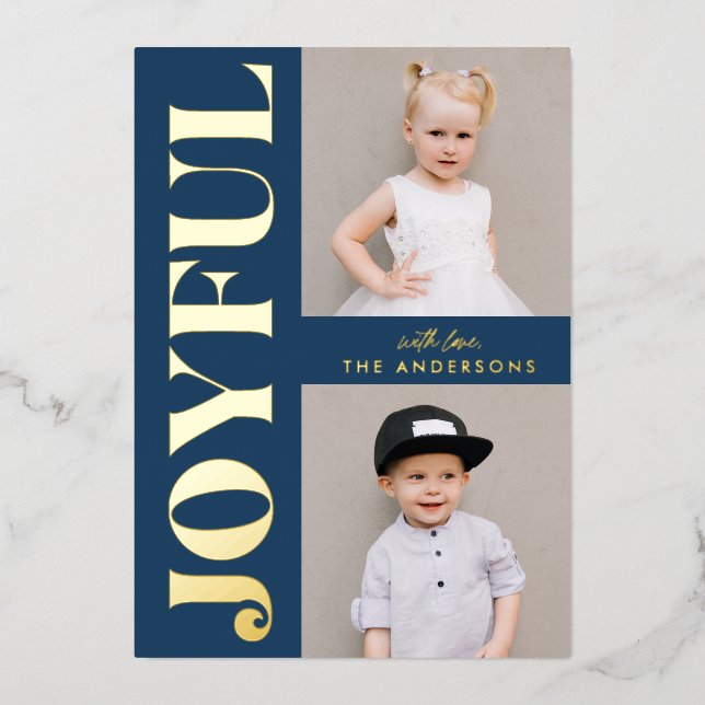 Tarjeta Festiva Con Relieve Metalizado Joyful 2 ejército de fotos y oro (Anverso)