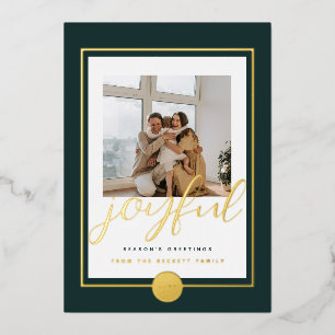 Tarjeta Festiva Con Relieve Metalizado Joyful Elegant Gold Family Photo Relieve metalizad