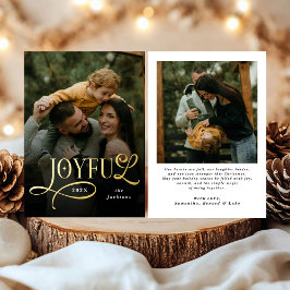 Tarjeta Festiva Con Relieve Metalizado Joyful Family 2 Photo Christmas