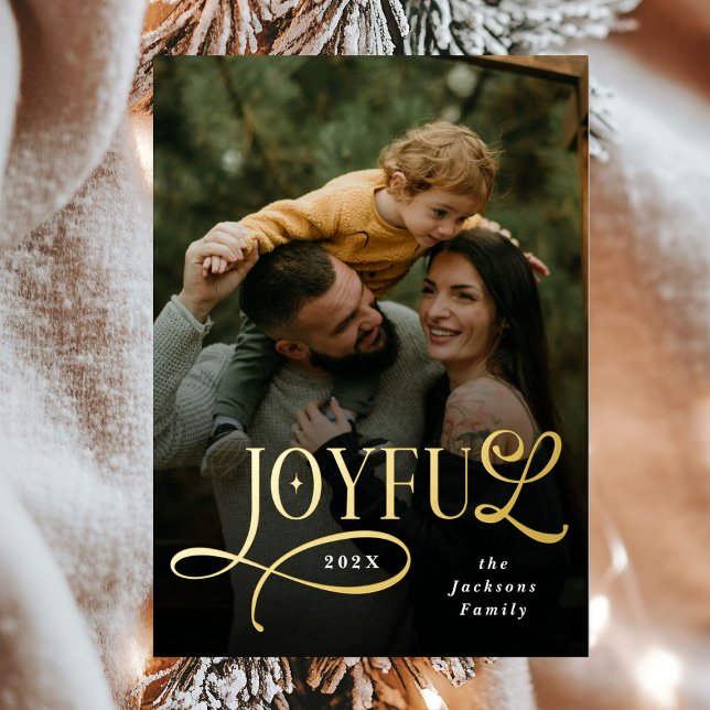 Tarjeta Festiva Con Relieve Metalizado Joyful Family 2 Photo Christmas  (Subido por el creador)