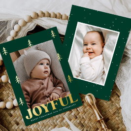 Tarjeta Festiva Con Relieve Metalizado Joyful Green Gold Trees 2 Foto