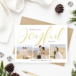 Tarjeta Festiva Con Relieve Metalizado Joyful Modern Gold Script Collage de fotos