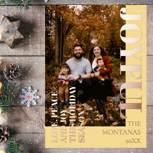 Tarjeta Festiva Con Relieve Metalizado Joyful Modern Holiday Family Oro suave