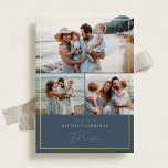 Tarjeta Festiva Con Relieve Metalizado Joyful Moments Hanukkah Card<br><div class="desc">Este diseño de tarjetas de vacaciones incluye una serie de fotos familiares dispuestas en formato de collage. La imagen superior es la más grande y abajo, hay dos fotos más pequeñas. La carta tiene un tono suave y cálido y está enmarcada con una delgada línea dorada. El saludo "deseándole el...</div>