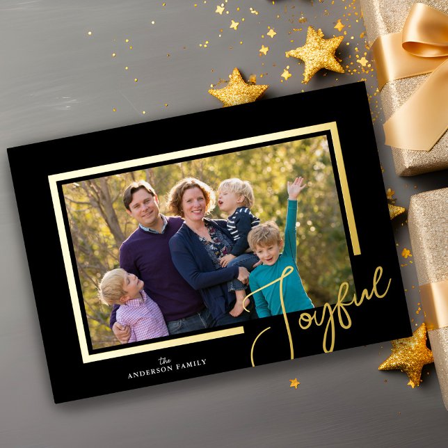 Tarjeta Festiva Con Relieve Metalizado Joyful Script Modern Minimal Photo Navidades (Subido por el creador)