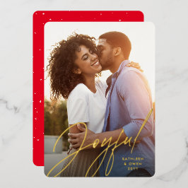 Tarjeta Festiva Con Relieve Metalizado Joyoso guión moderno Navidades rojos fotográficos