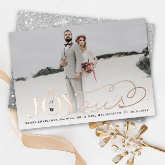 Tarjeta Festiva Con Relieve Metalizado Joyous Diamond Ring Monograma Boda clásico