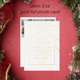 Tarjeta Festiva Con Relieve Metalizado Juan 3:16 Escritura Navidad Foto Oro  