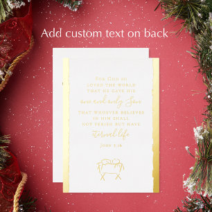 Tarjeta Festiva Con Relieve Metalizado Juan 3:16 Navidad Personalizada Natividad Oro