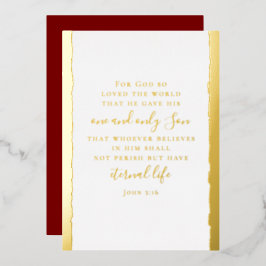 Tarjeta Festiva Con Relieve Metalizado Juan 3:16 Personalizado Elegante Navidad Oro