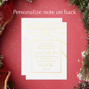 Tarjeta Festiva Con Relieve Metalizado Juan 3:16 Personalizado Navidades religiosos Oro