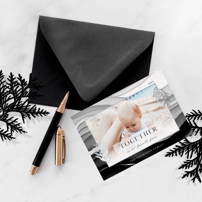 Tarjeta Festiva Con Relieve Metalizado Juntos en Navidades Foto mínima de la familia japo (Subido por el creador)