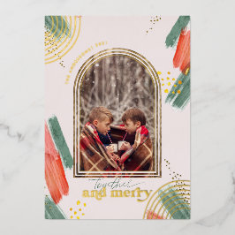 Tarjeta Festiva Con Relieve Metalizado Juntos y merry | Navidades modernos de Photo Arch