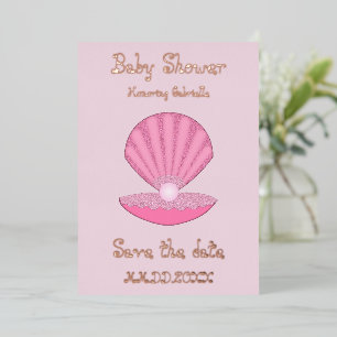 Tarjeta Festiva Con Relieve Metalizado La concha de Oyster y Pearl Baby Shower