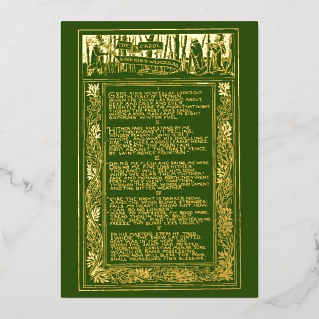 Tarjeta Festiva Con Relieve Metalizado La era victoriana del buen rey Wenceslas (Anverso)