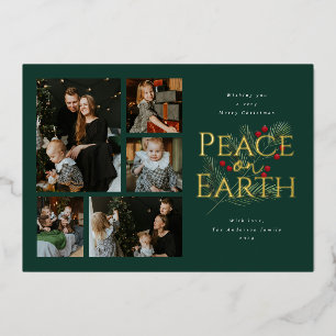 Tarjeta Festiva Con Relieve Metalizado La paz en la Tierra acuarela verde oro