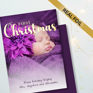 Tarjeta Festiva Con Relieve Metalizado La primera Navidad del bebé