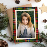 Tarjeta Festiva Con Relieve Metalizado La tradicional Placa Verde Rojo Feliz Navidad<br><div class="desc">La tradicional tarjeta de vacaciones de Relieve metalizado navideño de setas de color rojo verde verde rojo presenta una manta de color rojo y verde que rodea la foto de su familia.</div>