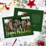Tarjeta Festiva Con Relieve Metalizado Las letras modernas de cinco fotos Felices vacacio<br><div class="desc">La tarjeta de vacaciones de Relieve metalizado con las letras modernas "Five Photo Happy Holidays" incluye cuatro fotos en la parte delantera con detalles reales del Relieve metalizado,  y otra foto en la parte trasera con espacio para tu mensaje más largo.</div>