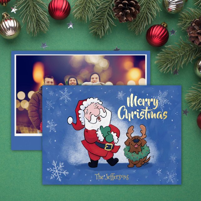 Tarjeta Festiva Con Relieve Metalizado Laughing Santa Reindeer Lab Photo Fancy (Subido por el creador)