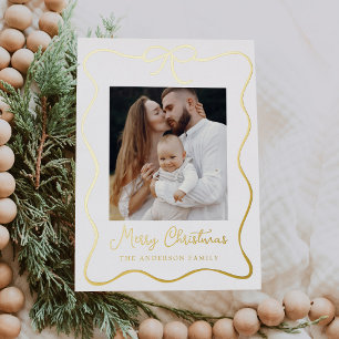 Tarjeta Festiva Con Relieve Metalizado Lazo de cinta de oro elegante 2 Foto