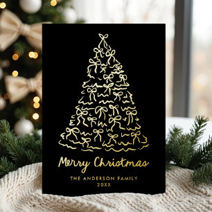 Tarjeta Festiva Con Relieve Metalizado Lazos caprichosos del árbol de Navidad negro sin f