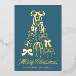 Tarjeta Festiva Con Relieve Metalizado Lazos de Foto Familiar Tarjeta Azul Navidad con Ho