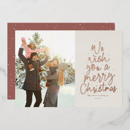 Tarjeta Festiva Con Relieve Metalizado Le deseamos una foto de tipo oro de rosa de Navida