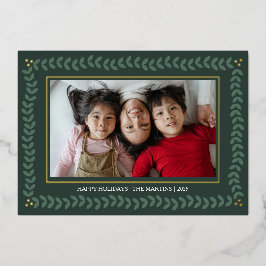 Tarjeta Festiva Con Relieve Metalizado Leaf botánico vacaciones Relieve metalizado Navida