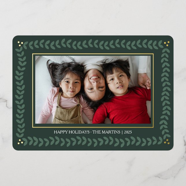 Tarjeta Festiva Con Relieve Metalizado Leaf botánico vacaciones Relieve metalizado Navida (Anverso)