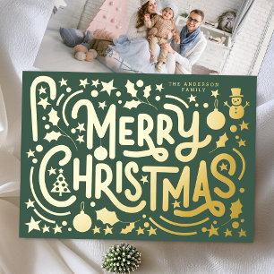 Tarjeta Festiva Con Relieve Metalizado Letra Dorada de Feliz Navidad en la parte posterio