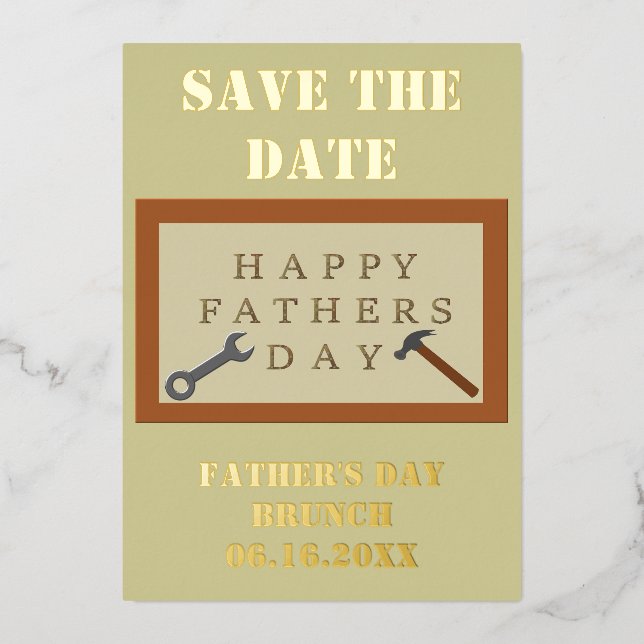 Tarjeta Festiva Con Relieve Metalizado Letrero de Madera para el Día del Padre Personaliz (Anverso)