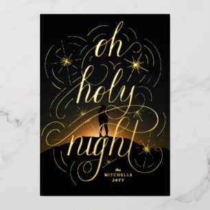 Tarjeta Festiva Con Relieve Metalizado Letters Oh Holy Night