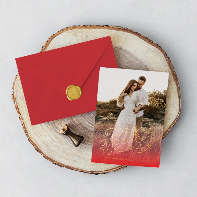 Tarjeta Festiva Con Relieve Metalizado Leyenda de mano de paz rojo (Subido por el creador)