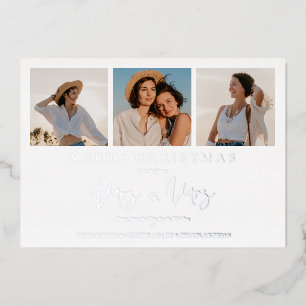 Tarjeta Festiva Con Relieve Metalizado LGTB Lesbian Whimsical MRS & MRS Christmas Wedding