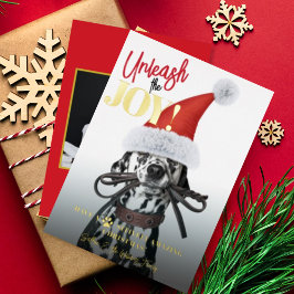 Tarjeta Festiva Con Relieve Metalizado Liberar la foto del perro de los Navidades del Per