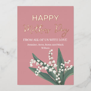 Tarjeta Festiva Con Relieve Metalizado Lily of the Valley Happy Mothers Day Gold