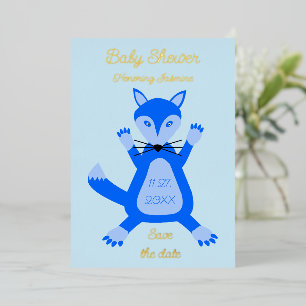 Tarjeta Festiva Con Relieve Metalizado Lindo Zorro Bebé Niño Azul Personalizado Salva la 