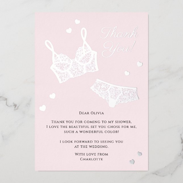 Tarjeta Festiva Con Relieve Metalizado Lingerie Bridal Shower Panty Fiesta Gracias (Anverso)