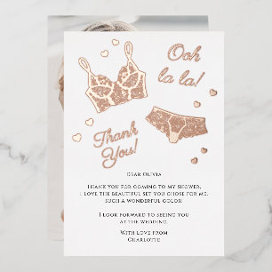 Tarjeta Festiva Con Relieve Metalizado Lingerie Fiesta Bridal Shower Foto Gracias