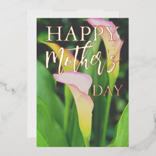 Tarjeta Festiva Con Relieve Metalizado Lirios de Calla Rosados Día de la Madre