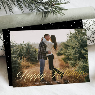 Tarjeta Festiva Con Relieve Metalizado Llamativa Caligrafía de Felices Fiestas Negra Foto