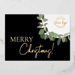 Tarjeta Festiva Con Relieve Metalizado Logo de la Compañía Feliz Navidad 2024 en Wreath