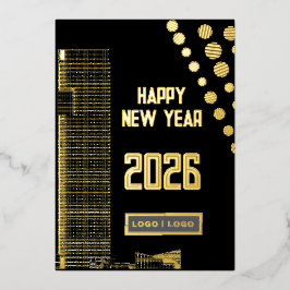 Tarjeta Festiva Con Relieve Metalizado Logo del Año Nuevo 2026 feliz para los negocios