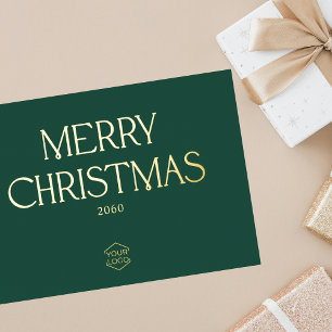 Tarjeta Festiva Con Relieve Metalizado Logo Feliz Navidad Verde Teal Empresa