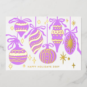 Tarjeta Festiva Con Relieve Metalizado Logo Moderno Vintage Púrpura Decoración Empresa Do