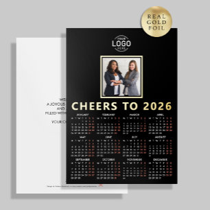 Tarjeta Festiva Con Relieve Metalizado Logo Photo Black Minimalista Calendar 2026 Busines